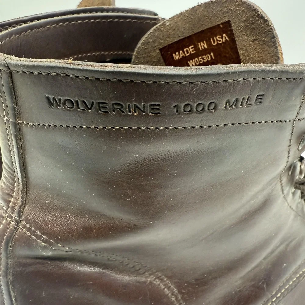 Wolverine 1000 Mile Boots Mens‎ Size 13 Brown Leather Lace Up Made USA Workwear